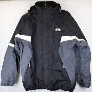The North Face Hyvent Jacket Mens Large Gray Black Removeable Hood Ski Winter
